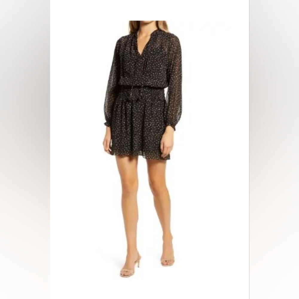 Socialite Long Sleeve Smock Waist Chiffon Minidress
